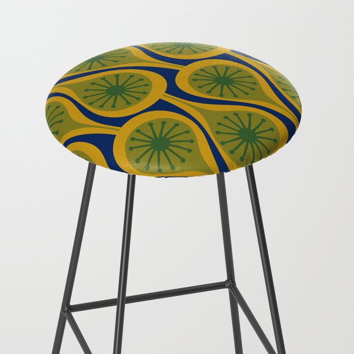 Mid Century Modern Atomic Drops Pattern Green Mustard Blue Stool Gallery Image 2