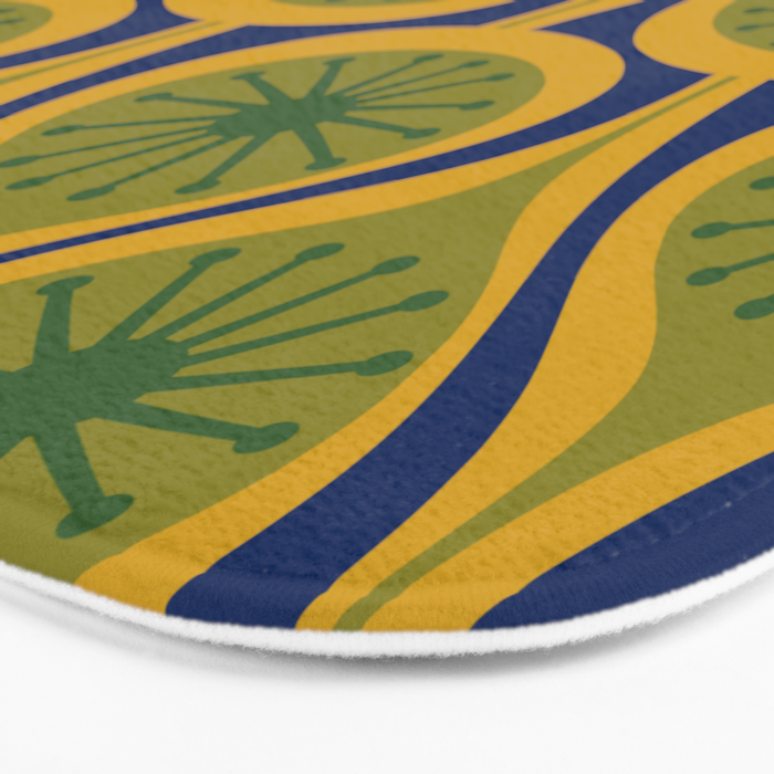 Mid Century Modern Atomic Drops Pattern Green Mustard Blue Bath Mat Gallery Image 3