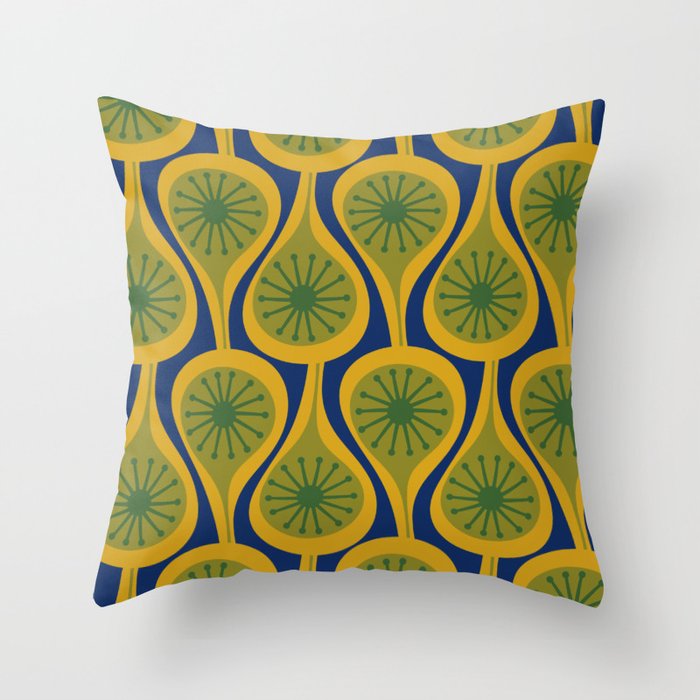 Mid Century Modern Atomic Drops Pattern Green Mustard Blue Throw Pillow Gallery Image 6