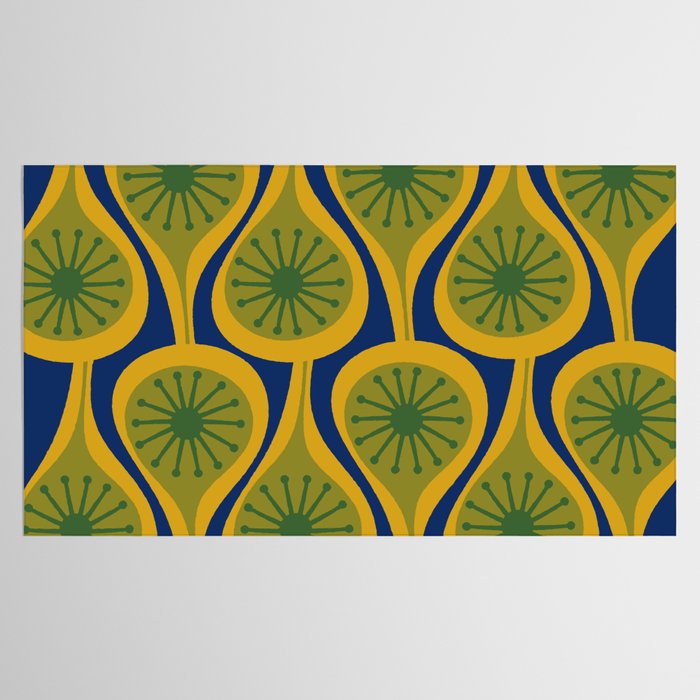 Mid Century Modern Atomic Drops Pattern Green Mustard Blue Tablecloth Gallery Image 2