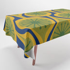 Mid Century Modern Atomic Drops Pattern Green Mustard Blue Tablecloth Gallery Image 1