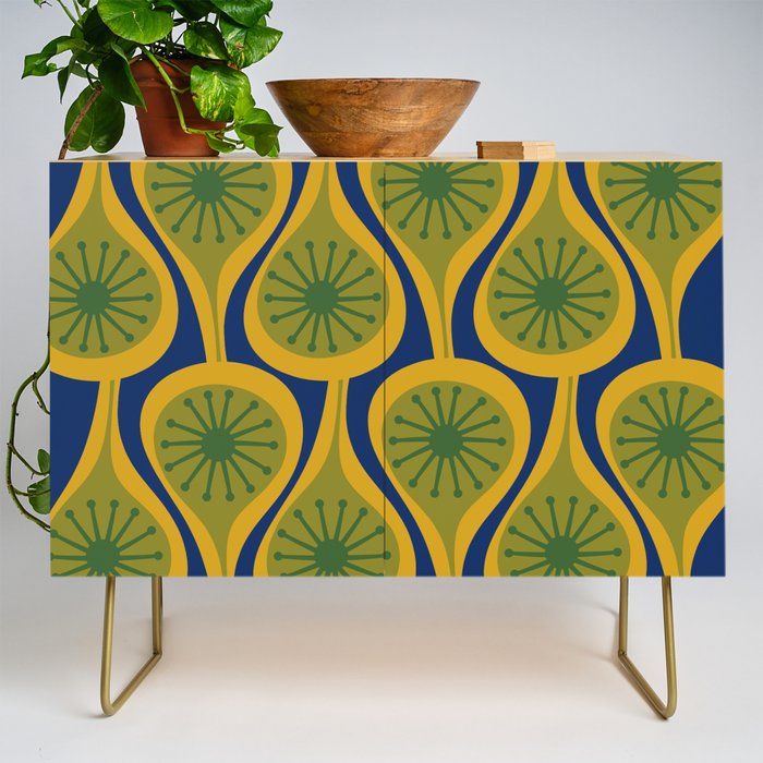 Mid Century Modern Atomic Drops Pattern Green Mustard Blue Credenza Gallery Image 1