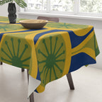 Mid Century Modern Atomic Drops Pattern Green Mustard Blue Tablecloth Gallery Image 3
