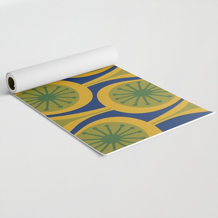 Mid Century Modern Atomic Drops Pattern Green Mustard Blue Yoga Mat Gallery Image 2