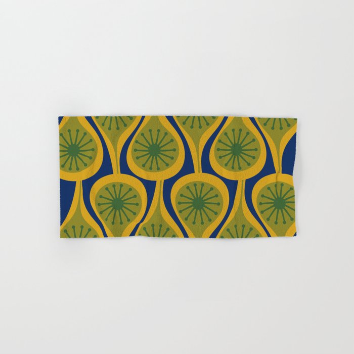 Mid Century Modern Atomic Drops Pattern Green Mustard Blue Bath Towel Gallery Image 1
