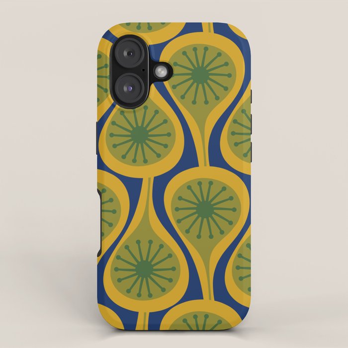 Mid Century Modern Atomic Drops Pattern Green Mustard Blue iPhone Case Gallery Image 1