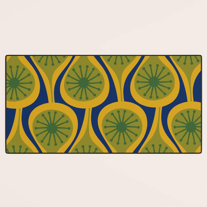 Mid Century Modern Atomic Drops Pattern Green Mustard Blue Desk Mat Gallery Image 3