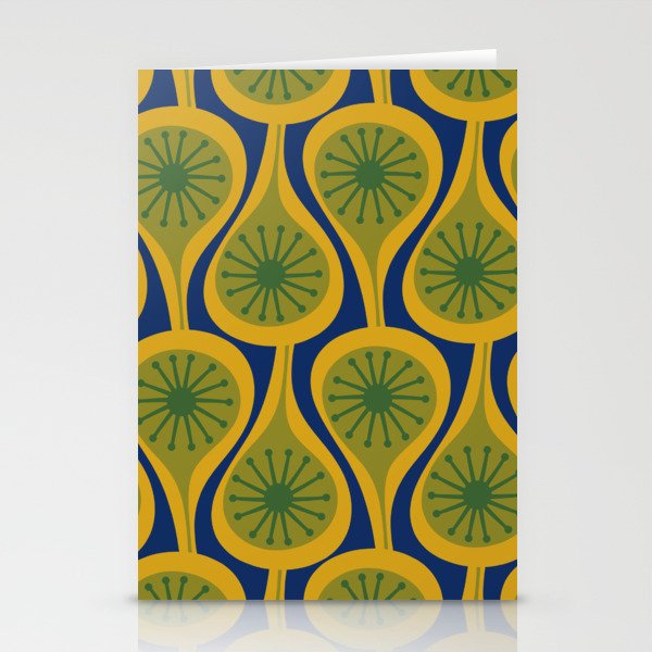 Mid Century Modern Atomic Drops Pattern Green Mustard Blue Stationery Card Gallery Image 2