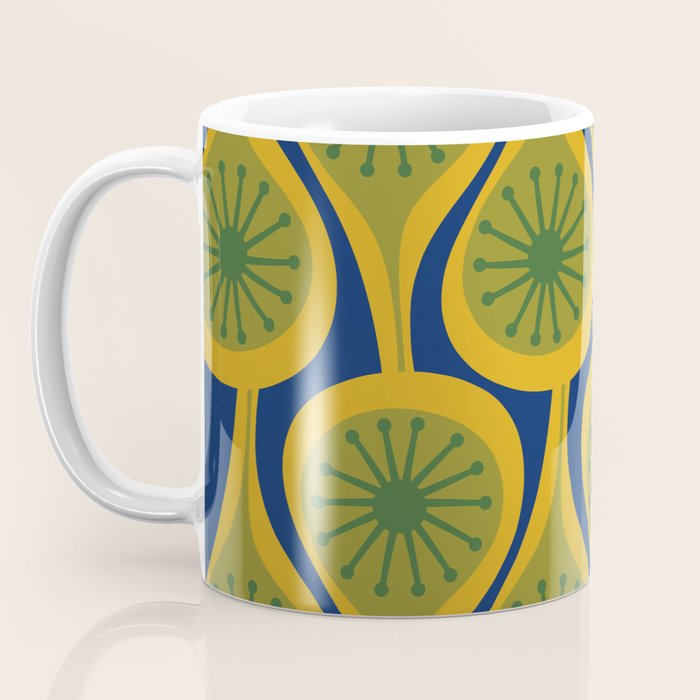 Mid Century Modern Atomic Drops Pattern Green Mustard Blue Coffee Mug Gallery Image 3