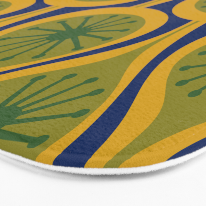 Mid Century Modern Atomic Drops Pattern Green Mustard Blue Bath Mat Gallery Image 3
