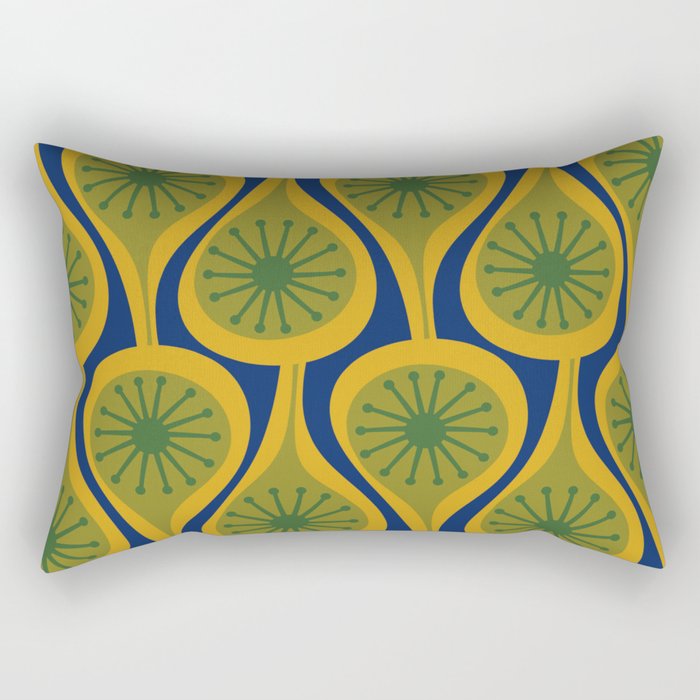 Mid Century Modern Atomic Drops Pattern Green Mustard Blue Rectangular Pillow Gallery Image 2