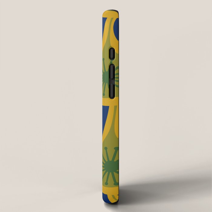 Mid Century Modern Atomic Drops Pattern Green Mustard Blue iPhone Case Gallery Image 2