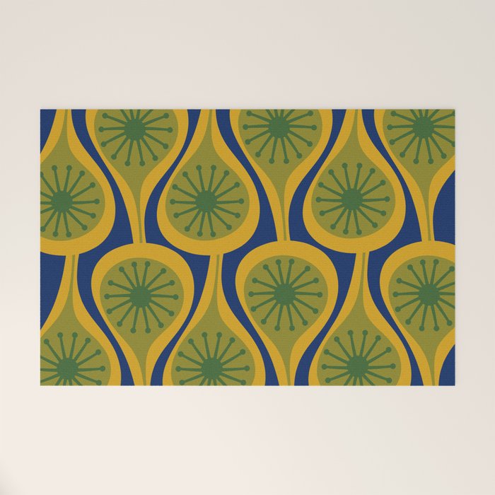 Mid Century Modern Atomic Drops Pattern Green Mustard Blue Welcome Mat Gallery Image 1