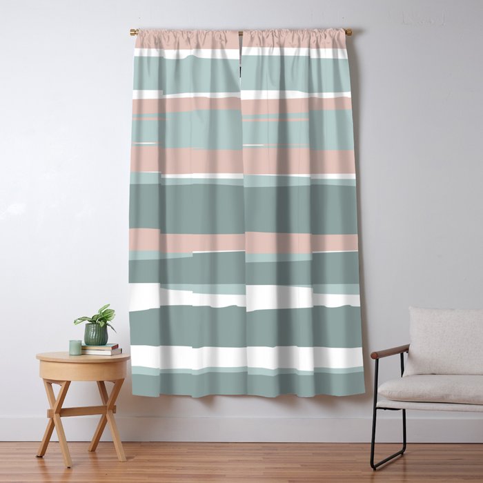 Festive, Abstract, Stripes Pattern, Pink, Green, White Window Curtain Gallery Image 5