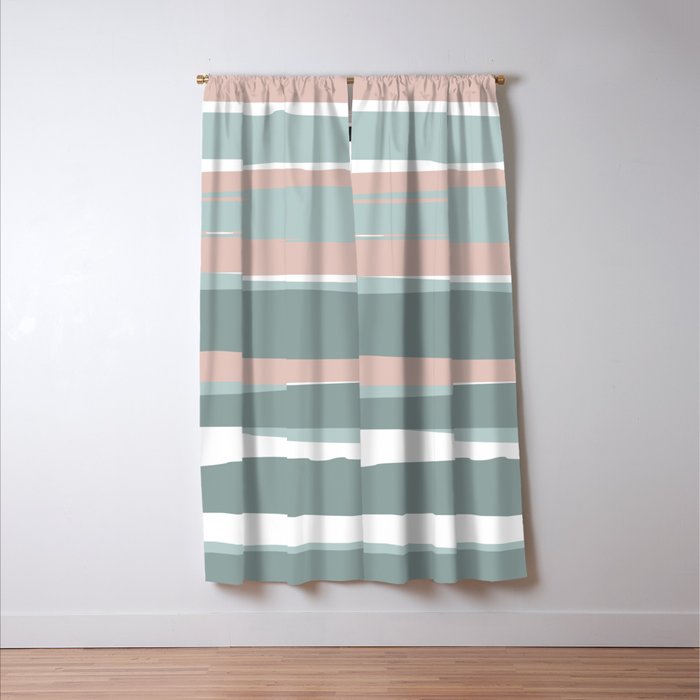 Festive, Abstract, Stripes Pattern, Pink, Green, White Window Curtain Gallery Image 3