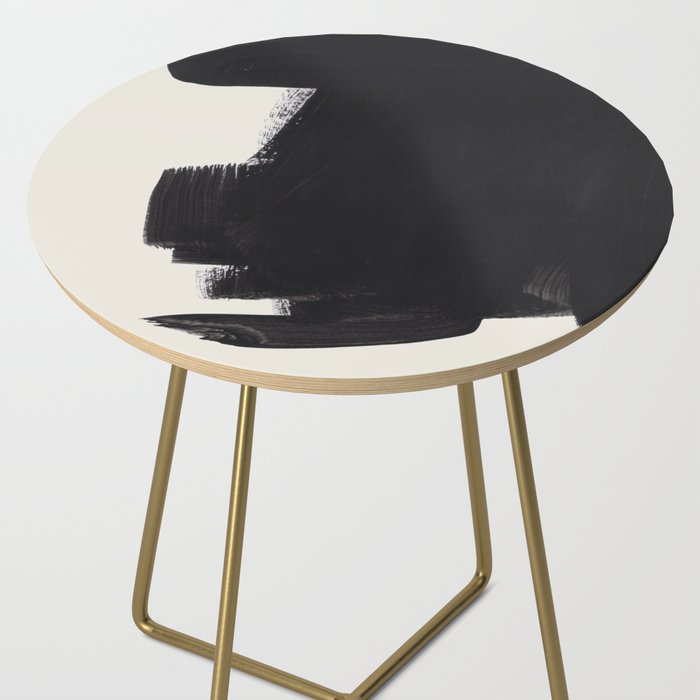 Mid Century Modern Minimalist Abstract Art Brush Strokes Black & White Ink Art Colorfield Side Table Gallery Image 2