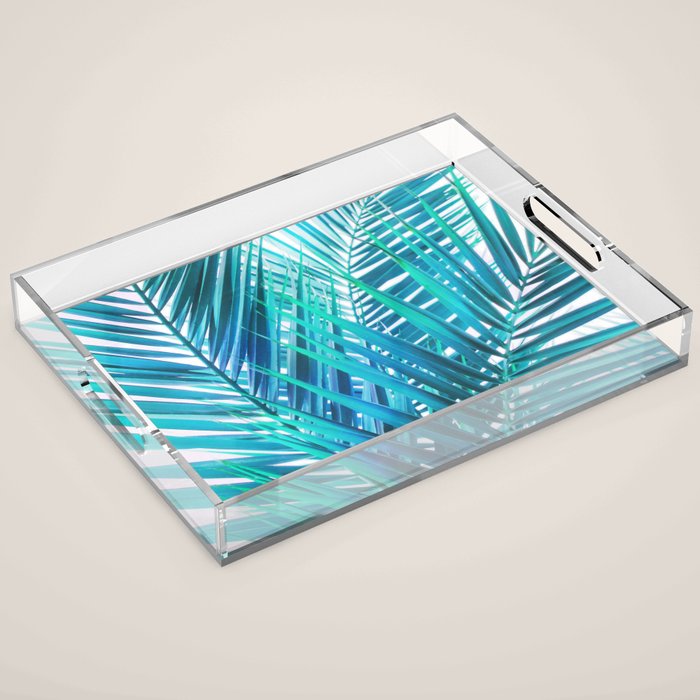 Turquoise Palm Leaves Acrylic Tray Gallery Image 1