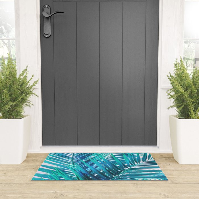 Turquoise Palm Leaves Welcome Mat Gallery Image 3