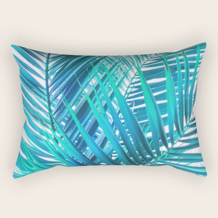 Turquoise Palm Leaves Rectangular Pillow Gallery Image 1