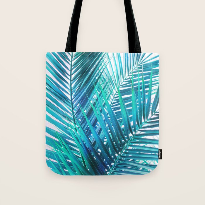 Turquoise Palm Leaves Tote Bag Gallery Image 1