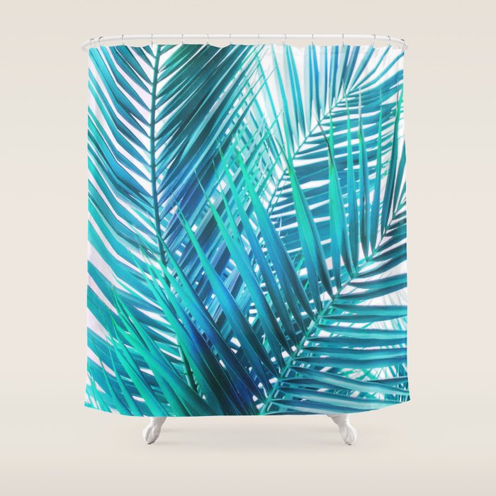 Turquoise Palm Leaves Shower Curtain Gallery Image 1