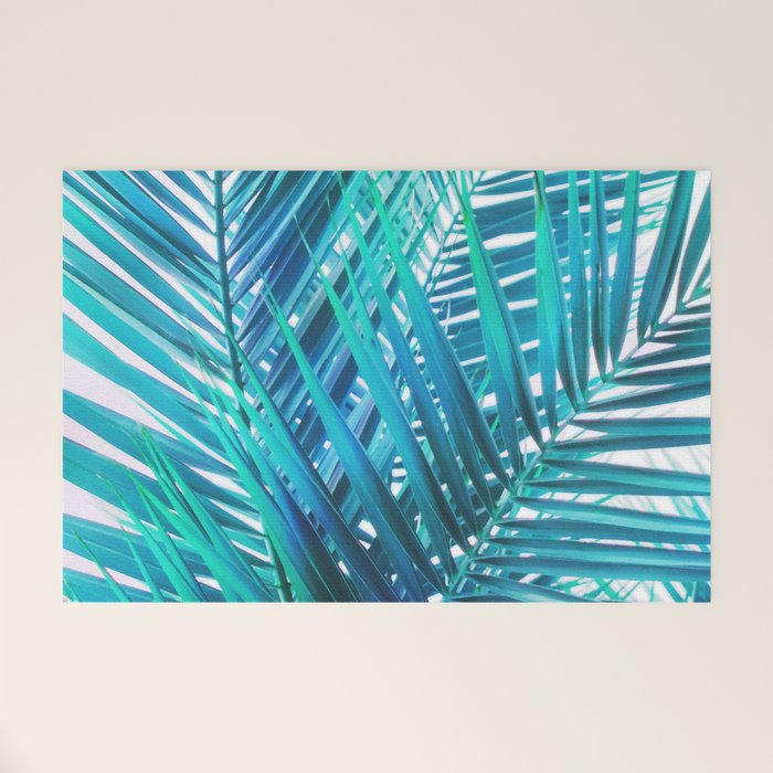 Turquoise Palm Leaves Welcome Mat Gallery Image 1