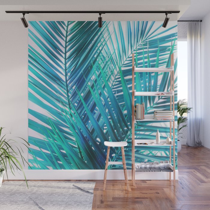 Turquoise Palm Leaves Wall Mural Gallery Image 1