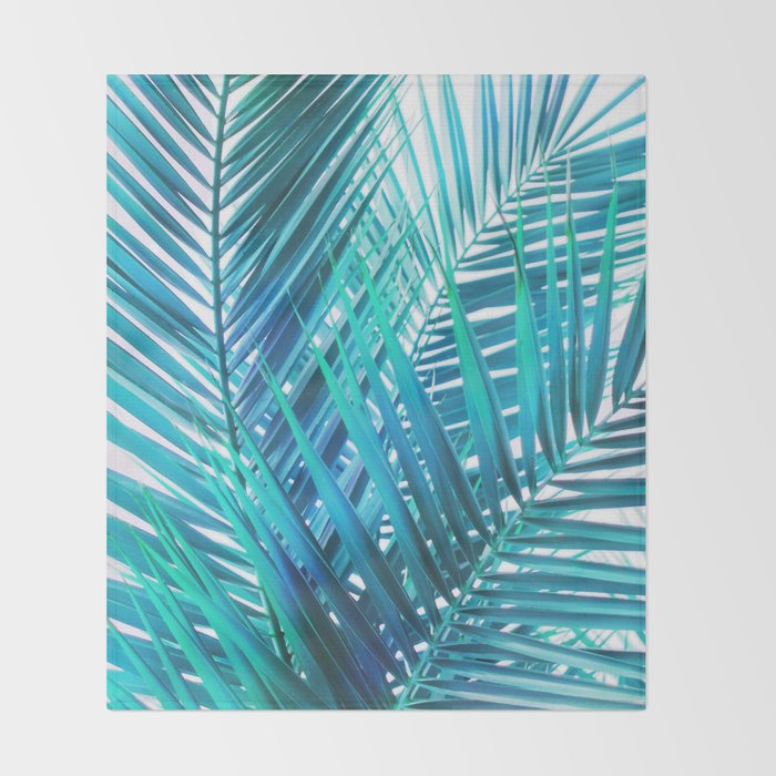 Turquoise Palm Leaves Throw Blanket Gallery Image 2