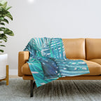 Turquoise Palm Leaves Throw Blanket Gallery Image 1
