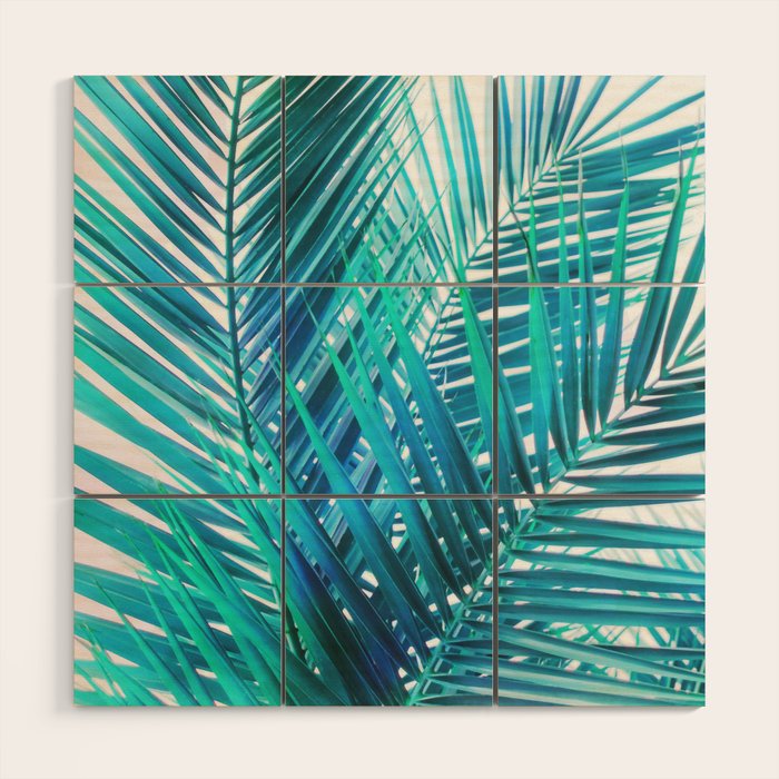 Turquoise Palm Leaves Wood Wall Art Gallery Image 1