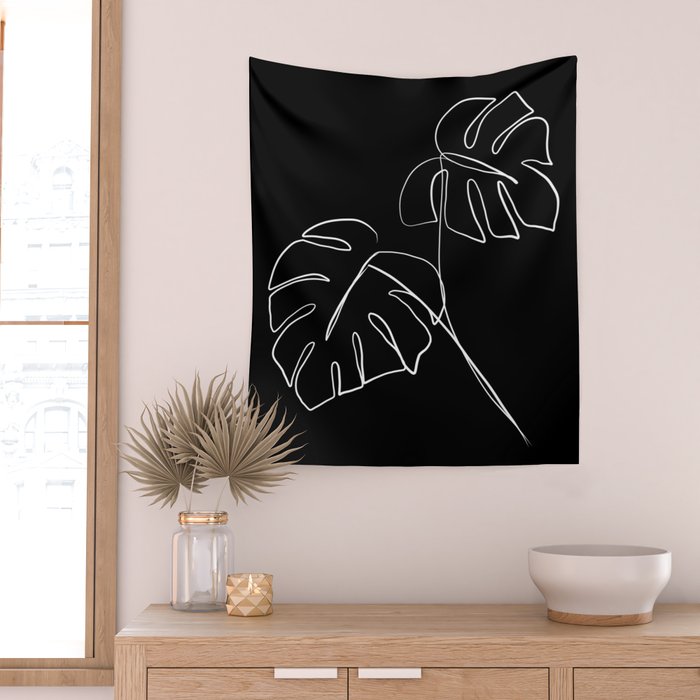 Monstera minimal - black Wall Tapestry Gallery Image 2
