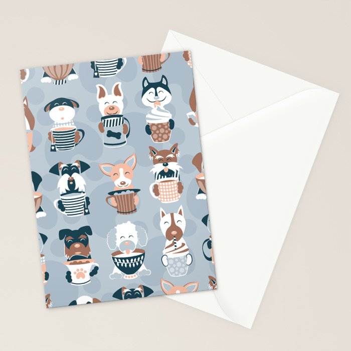 Doggie Coffee and Tea Time I // blue grey Stationery Card Gallery Image 2