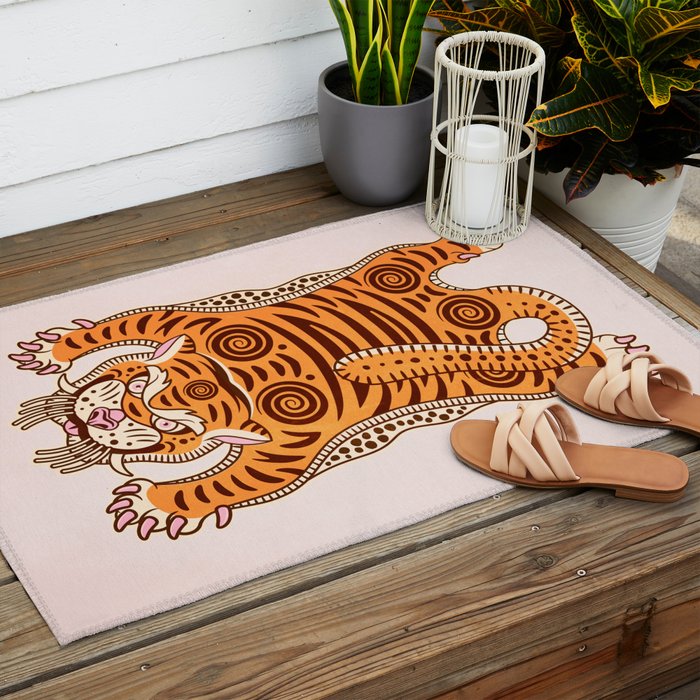 King Of The Jungle 03: Peach Tiger Edition Outdoor Rug Gallery Image 2