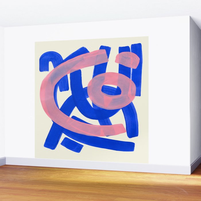 Tribal Pink Blue Fun Colorful Mid Century Modern Abstract Painting Shapes Pattern Wall Mural Gallery Image 2
