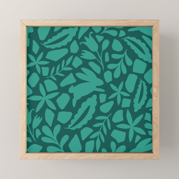 Folk Art Bunnies - Verdigris  Mini Art Print Gallery Image 1