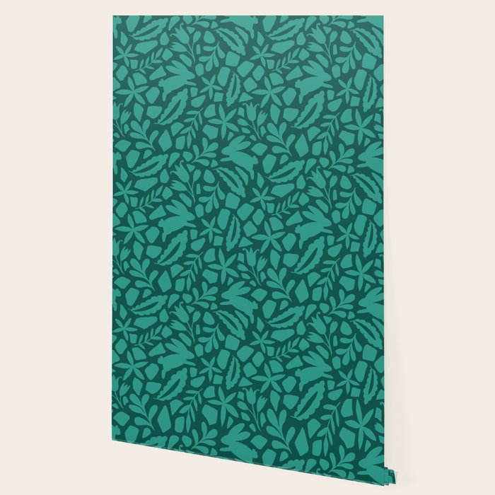 Folk Art Bunnies - Verdigris  Wallpaper Gallery Image 2