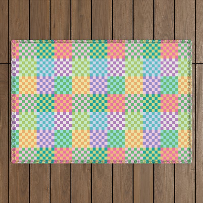 Rainbow Checks Outdoor Rug Gallery Image 1