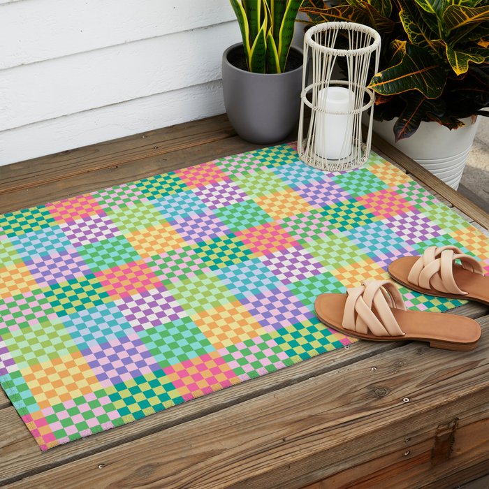 Rainbow Checks Outdoor Rug Gallery Image 2