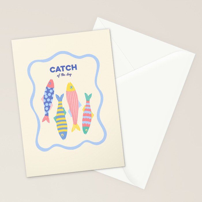  Catch of the Day - Playful Retro Sardine in fun stripes and dots Stationery Card Gallery Image 2