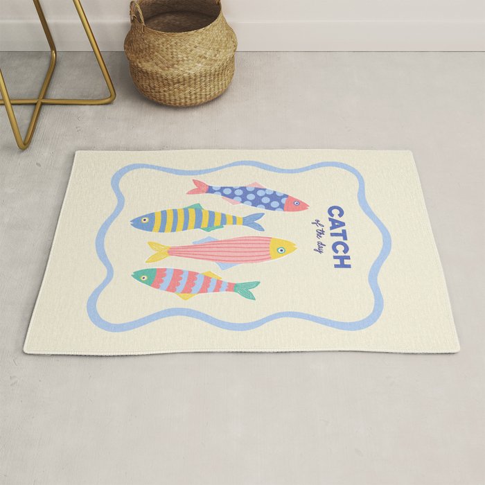  Catch of the Day - Playful Retro Sardine in fun stripes and dots Rug Gallery Image 1