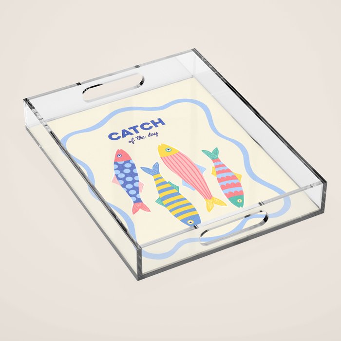  Catch of the Day - Playful Retro Sardine in fun stripes and dots Acrylic Tray Gallery Image 1
