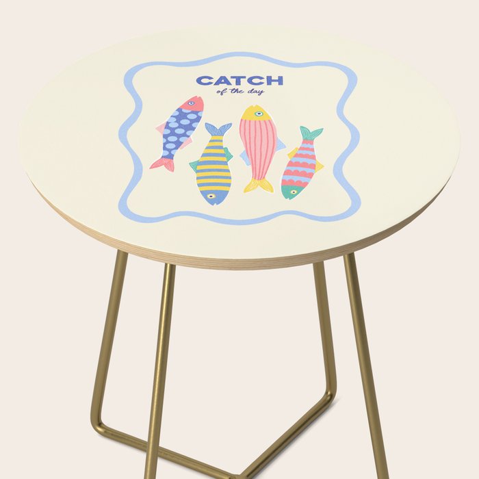  Catch of the Day - Playful Retro Sardine in fun stripes and dots Side Table Gallery Image 2