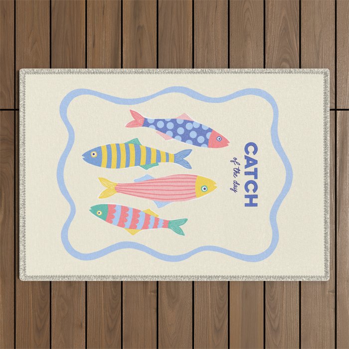  Catch of the Day - Playful Retro Sardine in fun stripes and dots Outdoor Rug Gallery Image 1