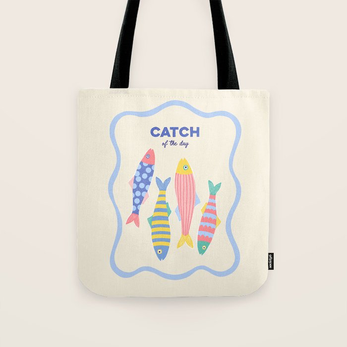  Catch of the Day - Playful Retro Sardine in fun stripes and dots Tote Bag Gallery Image 1