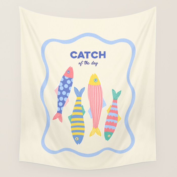  Catch of the Day - Playful Retro Sardine in fun stripes and dots Wall Tapestry Gallery Image 4