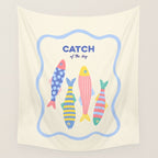  Catch of the Day - Playful Retro Sardine in fun stripes and dots Wall Tapestry Gallery Image 4