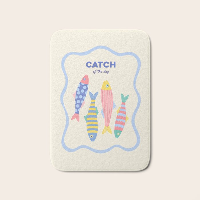  Catch of the Day - Playful Retro Sardine in fun stripes and dots Bath Mat Gallery Image 1