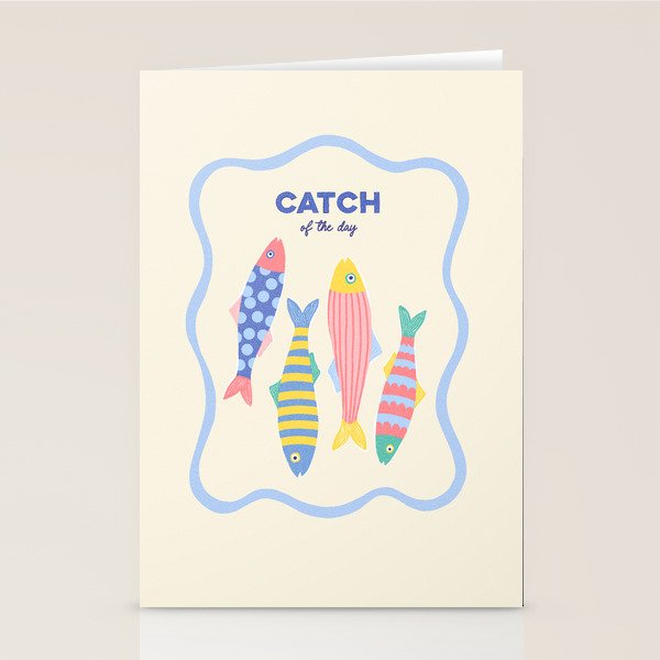  Catch of the Day - Playful Retro Sardine in fun stripes and dots Stationery Card Gallery Image 1