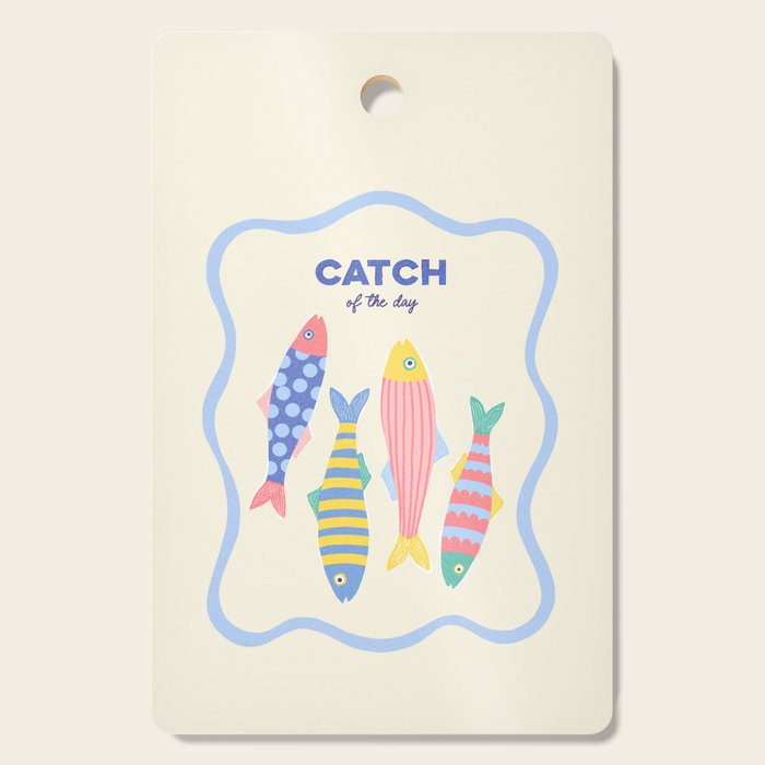  Catch of the Day - Playful Retro Sardine in fun stripes and dots Cutting Board Gallery Image 1