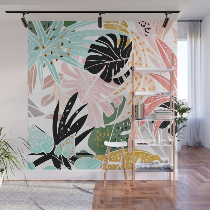 Veronica, Tropical Eclectic Bold Monstera Palm Illustration Nature Modern Colorful Jungle Wall Mural Gallery Image 1